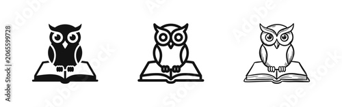 Obraz na płótnie Owl on Book Wisdom and Education Icon Set - Knowledge and Learning Symbols in Di