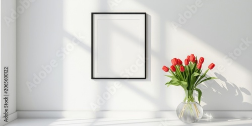 Empty picture frame and red...