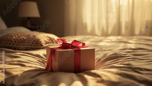 Gift box with a red ribbon ...