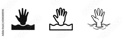 Fotografie Drowning Hand in Water Icon Set - Solid, Outline, and Sketchy Help and Emergency