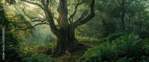 Verdant monsoon forest scen...