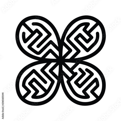 Fotografija Minimalist black and white symmetric four leaf clover maze pattern design elemen