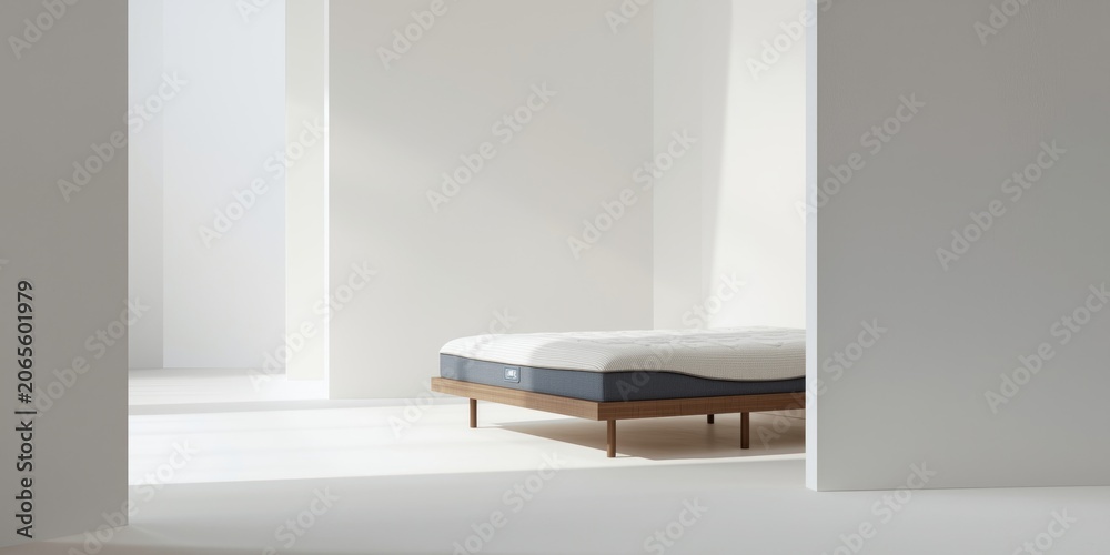 Fototapeta premium Orthopedic contemporary beds set with white backdrop