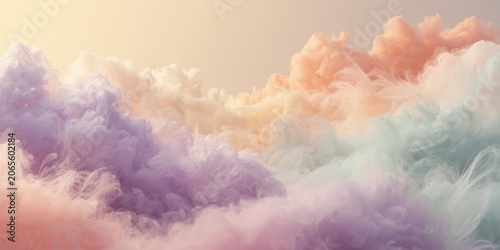 Dreamy fantasy backdrop featuring gentle pastel clouds in various colors