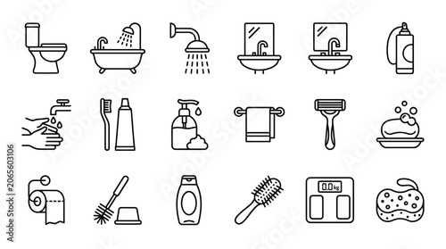 Bathroom and personal hygiene line icon collection.