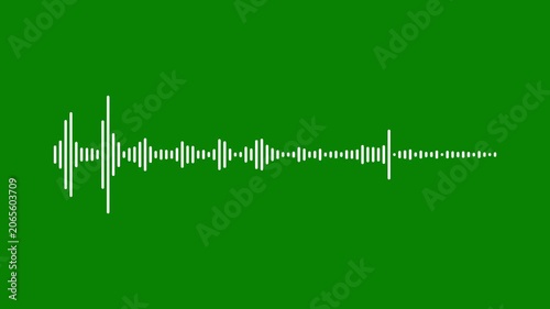 Minimalist monochrome audio wave visualizer animation on green background. waveform equalizer and visualization, 4K White Audio Waveform Spectrum Animation. Line audio wave visualization transparent.