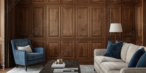 Cozy living room with woode...