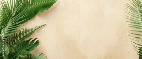 Green palm leaves against a...