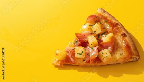 Pizza slice topped with ham...