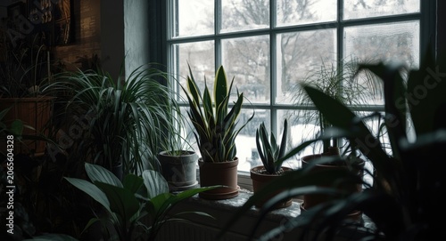 Winter indoor scene with gr...