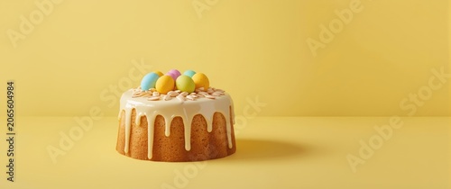 Cake topped with colorful c...