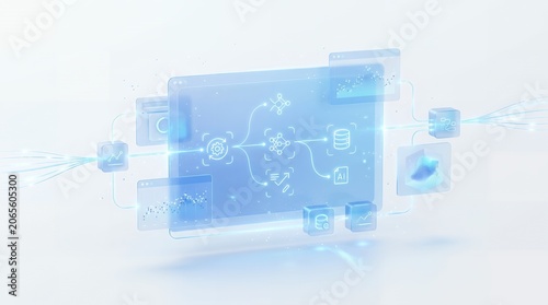 Abstract data flow process visualized through digital network interface with interface technology visualization connectivity abstract information communication infrastructure