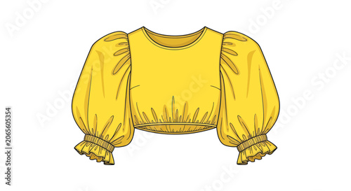 Cuadro en lienzo Yellow Puffy Sleeve Fashion Blouse Top.