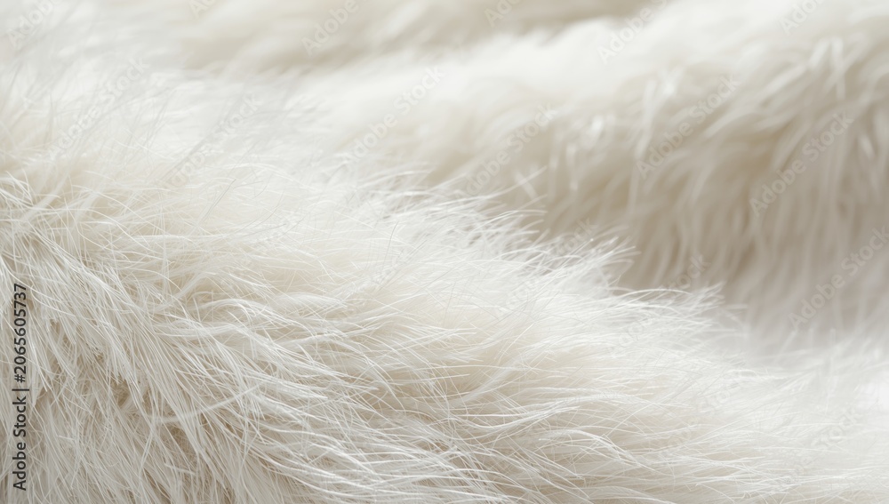 Fototapeta premium Soft fur fabric closeup background in white wool texture with copy space
