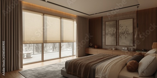 Modern bedroom with wooden ...