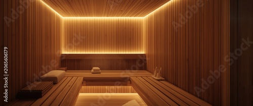 Wooden sauna interior with ...