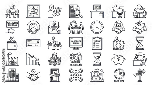 Foto Career development and professional job search outline icons.