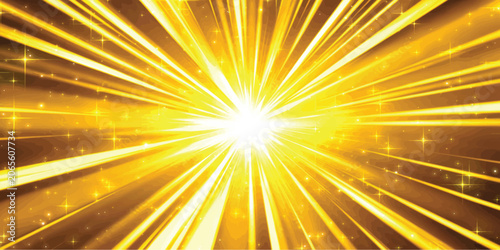 Fotografie Abstract golden light rays background with dynamic sunburst effect with bright r