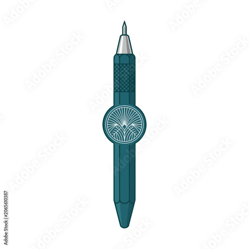 Professional Teal Mechanical Drafting Pencil with Decorative Circular Emblem and Metal Tip.