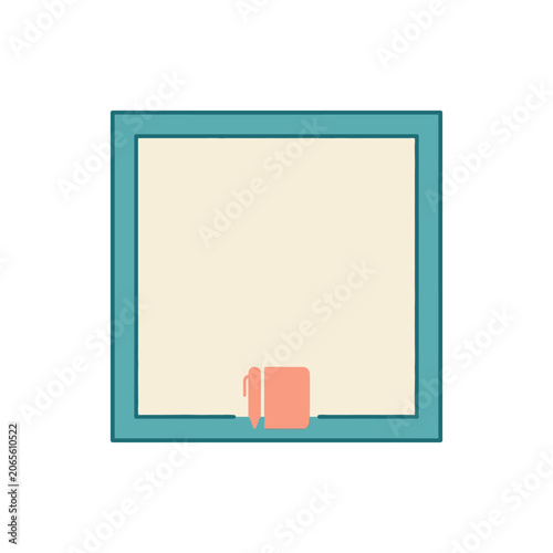 Minimalist flat vector illustration of a blank square frame with a notebook and pen icon.