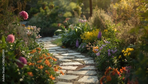 Stone flagstone path surrou...