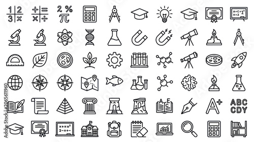 Comprehensive education and science academic icon collection.