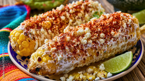 authentic mexican elote grilled corn food photography