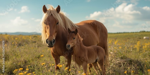 peaceful mare standing with...