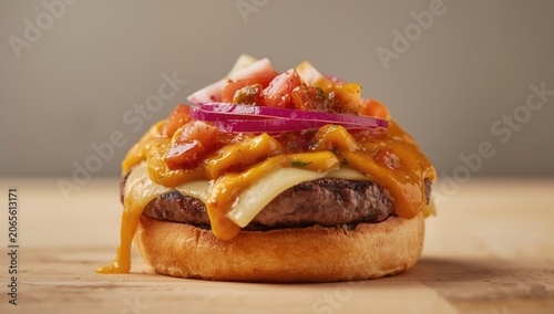 Smash burger topped with ze...
