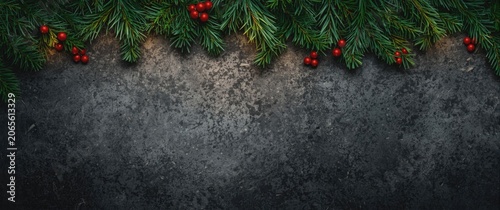 Evergreen branches with red...
