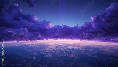 Purple clouds above a dista...