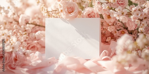 Blank card on soft pink flo...