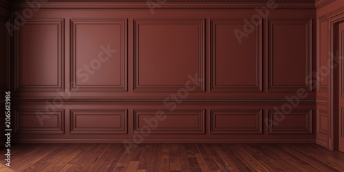 Brown paneled wall with woo...