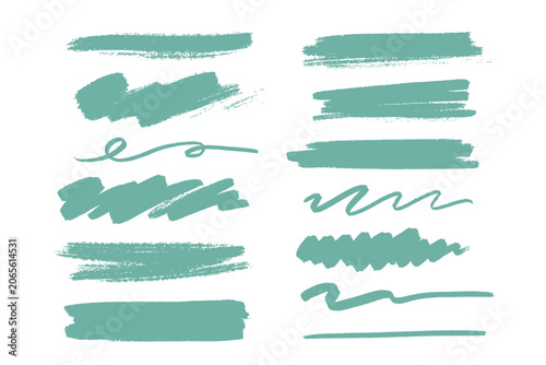 Photos Hand drawn grunge brush strokes and paint swatches vector set