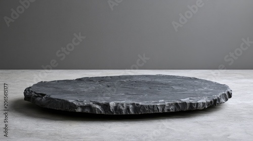 Rustic, irregular slate plate on textured surface, simple background