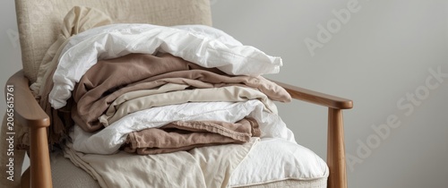 Pile of clean linen blanket...