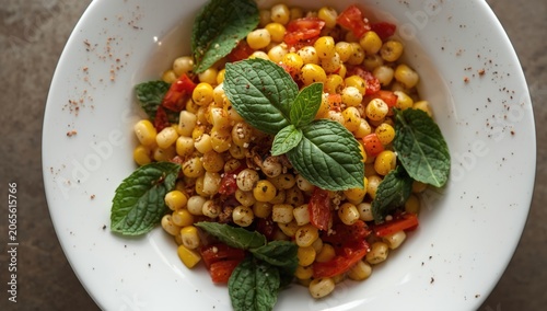 White plate corn salad blen...