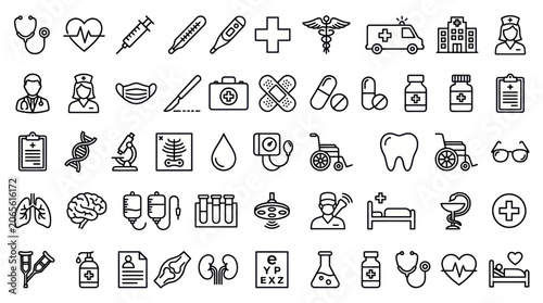 Diagnostic medical and health line icons