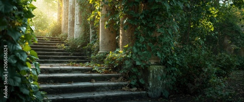 Mossy old steps and tall co...