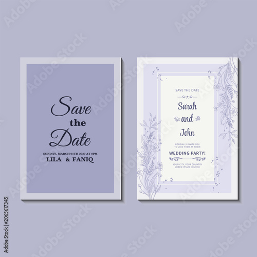 Elegant Minimalistic Wedding Invitation with Lavender Ornament, Luxury Lavender Wedding Card Design, Modern Floral Wedding Invitation Template, Romantic Wedding Stationery, Purple Botanical Wedding 