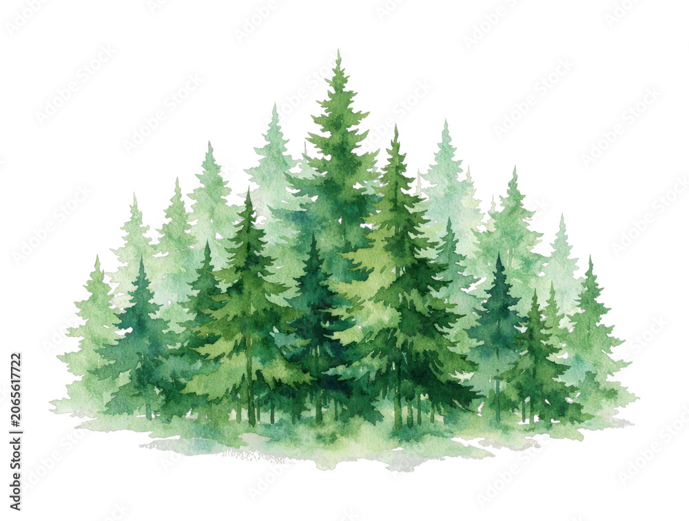Fototapeta premium PNG Serene watercolor forest illustration.