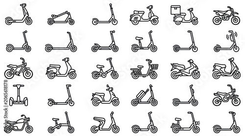 Cuadro en lienzo Electric scooter and urban mobility line icons.