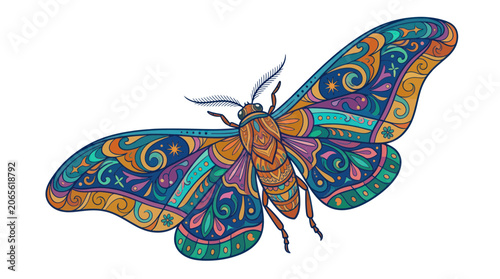 Colorful moth with intricate mandala patterns on its wings
