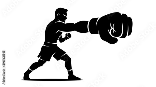 Man Wearing Large Boxing Glove.