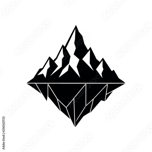 Geometric mountain peak with mirrored reflection on white background