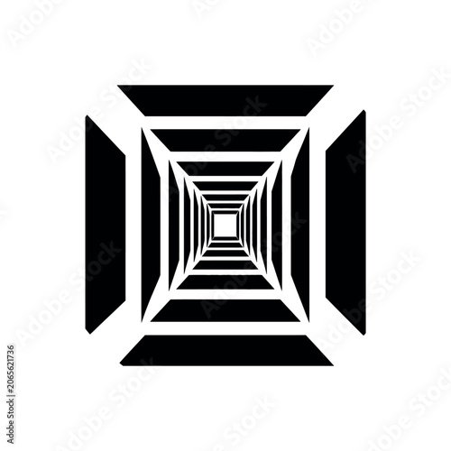 Geometric square tunnel perspective in black on white background
