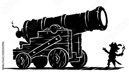 Medieval cannon with a silhouette figure.