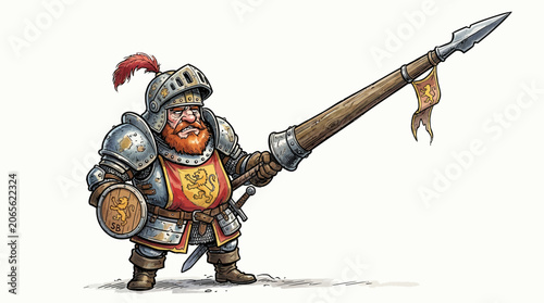 Medieval Knight in Armor Holding Lance.