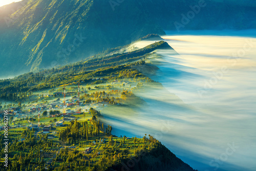 Cemoro lawang village at sunrise near mount Bromo in Bromo tengger semeru national park, East Java, Indonesia.