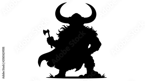 Mythical creature with horns and axe.